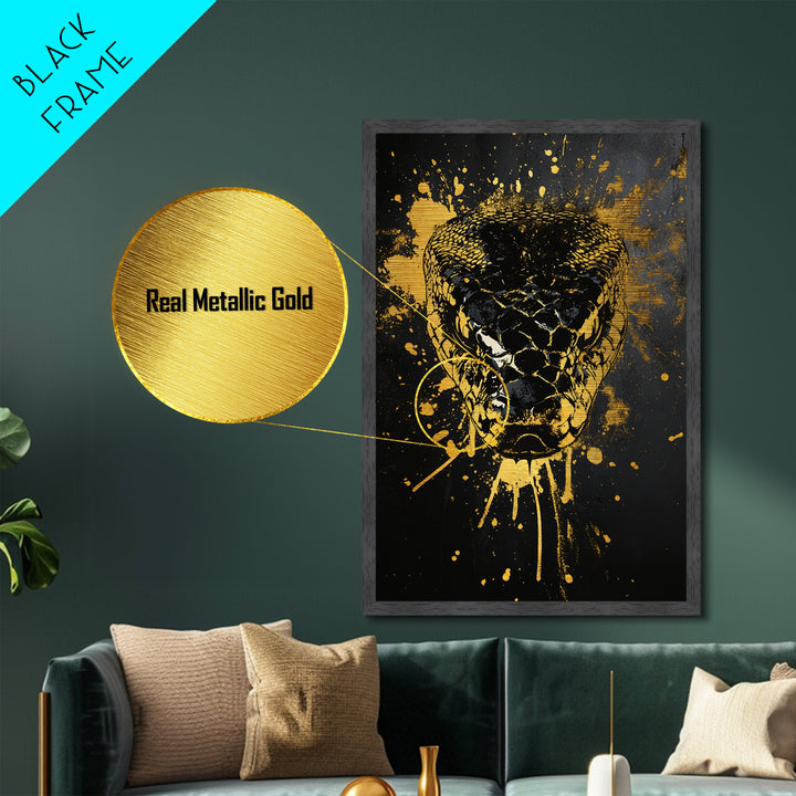 Fierce Snake Head Art,Modern Animal Wall Decor,Real Wood Frame,Bold Reptile Artwork,Striking Home Accent