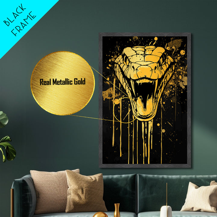 Viper Snake Fang Artwork,Modern Animal Wall Decor,Real Wood Frame,Bold Serpent Art,Striking Statement Decor