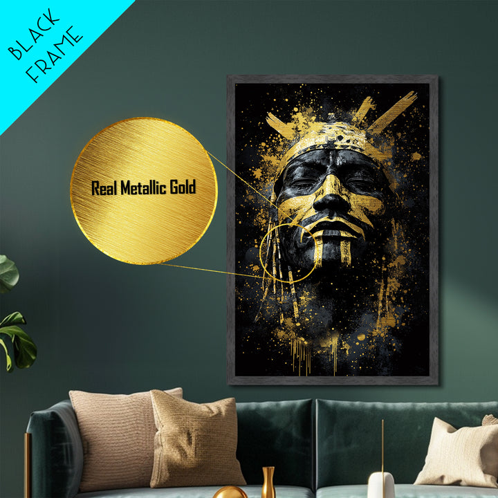 Tribal Warrior Mask Art,Bold Cultural Wall Decor,Real Wood Frame,Striking Tribal Artwork,Modern Statement Piece