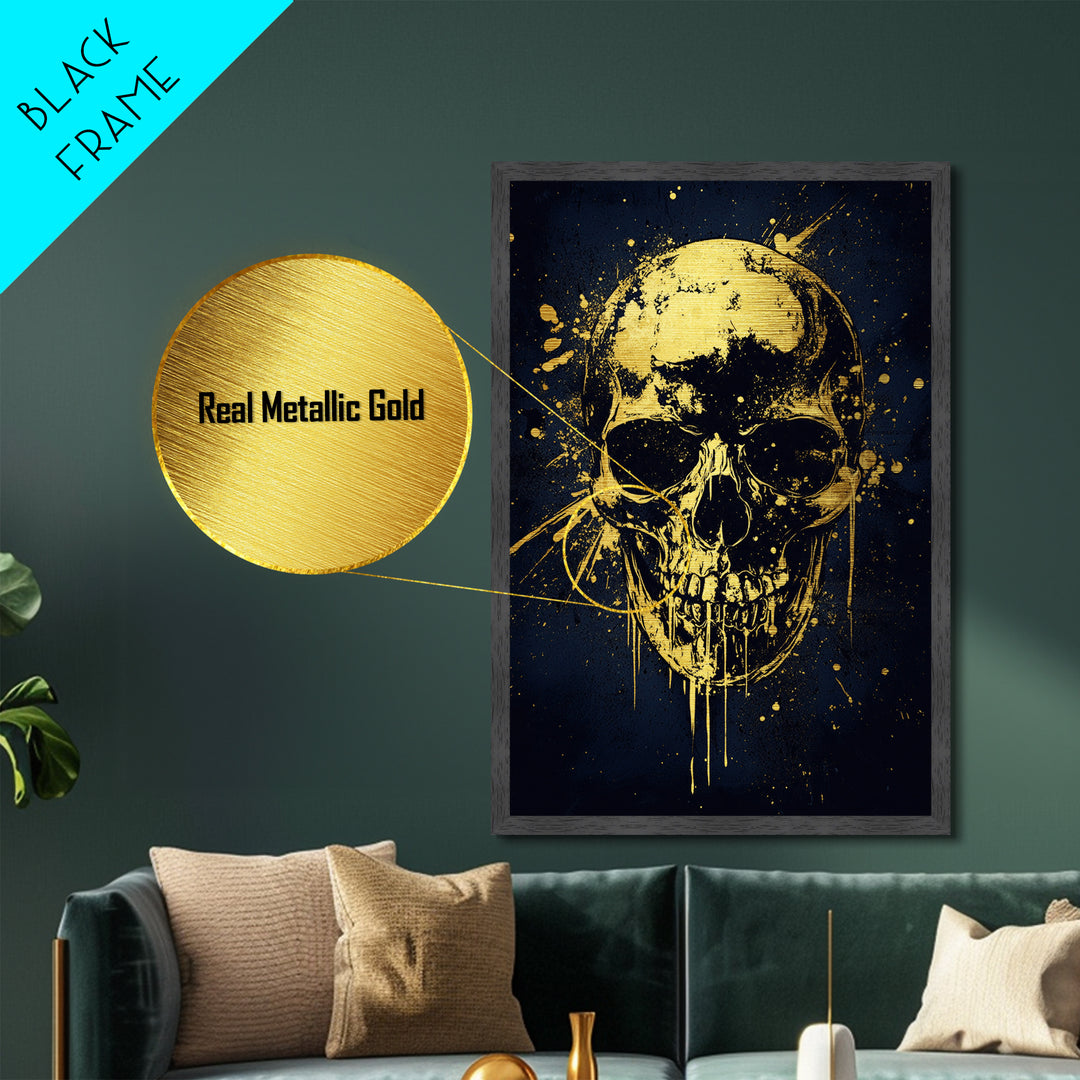 Bold Skull Artwork,Modern Gothic Wall Decor,Real Wood Frame,Striking Macabre Art,Edgy Statement Home Accent