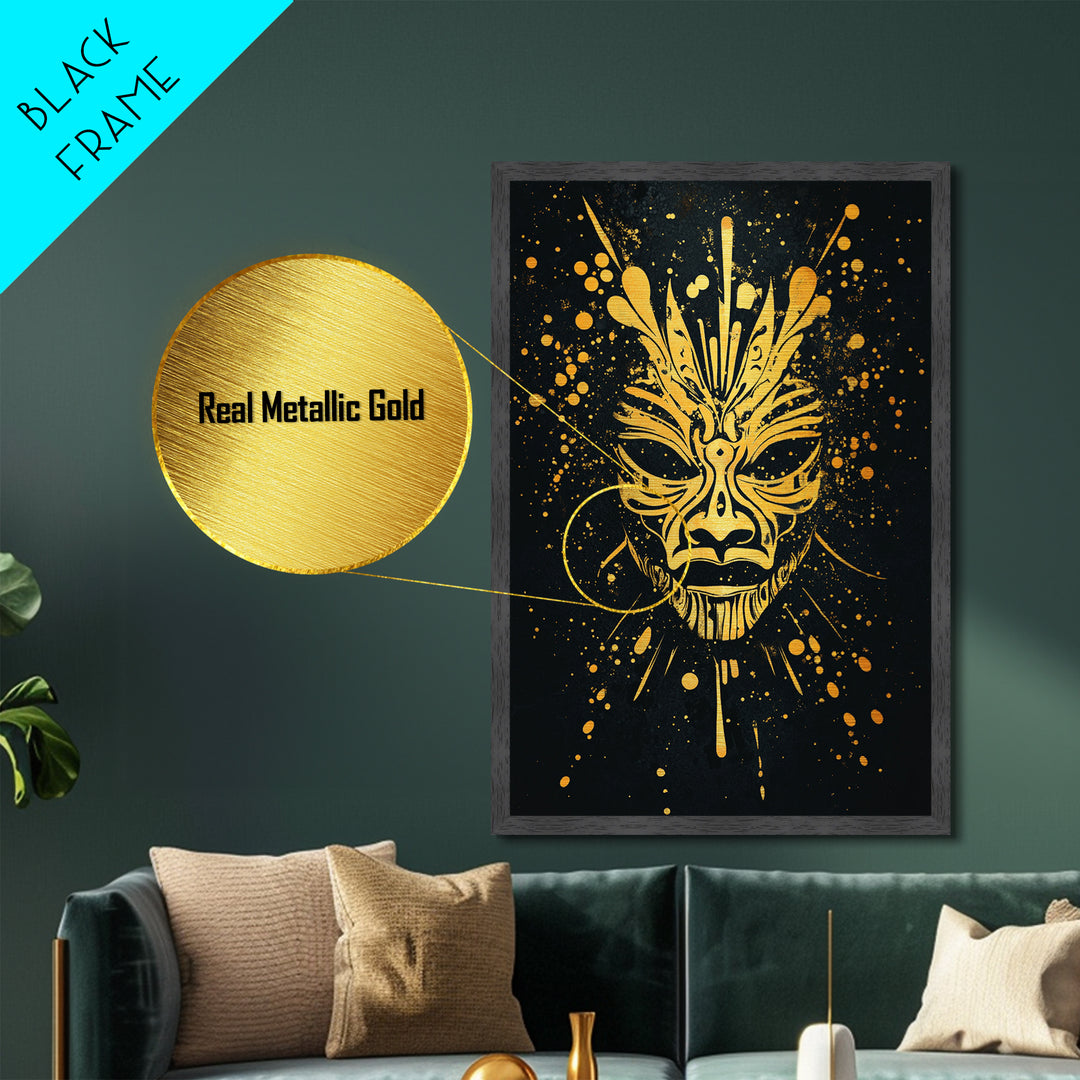 Ornate Tribal Mask Artwork,Bold Cultural Wall Decor,Real Wood Frame,Striking Ethnic Art,Modern Statement Accent