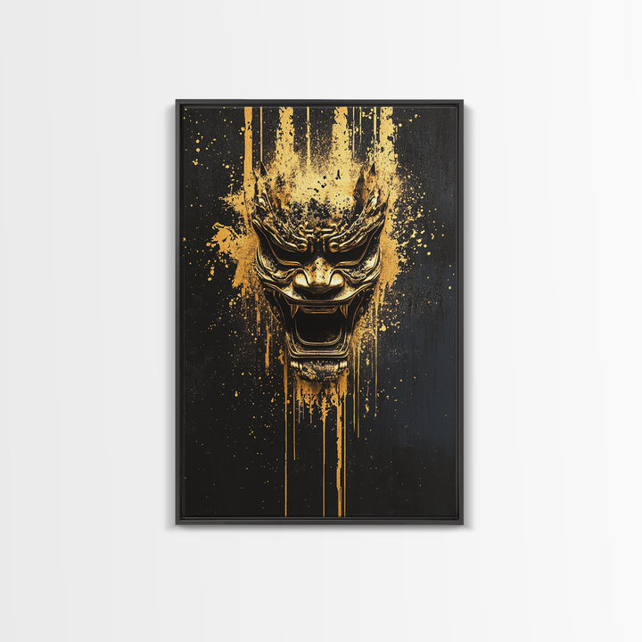 Spartan Warrior Helmet Splatter Art, Gold Canvas Print, Historical Wall Decor, Real Wood Frame, Ancient Warrior Artwork