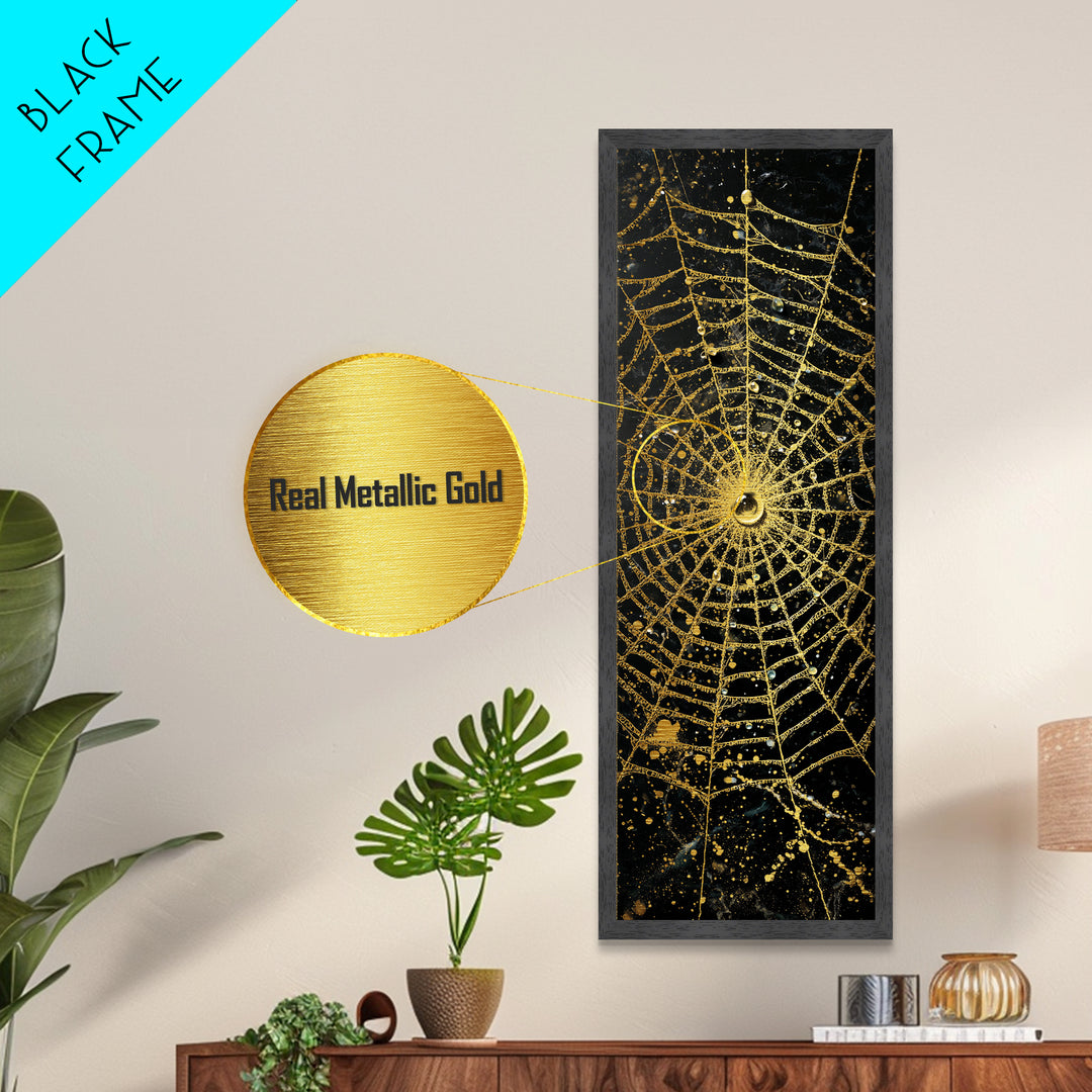 Golden Spider Web Wall Art, Wood Framed Metal Art, Metallic Gold Art, Spider Decor