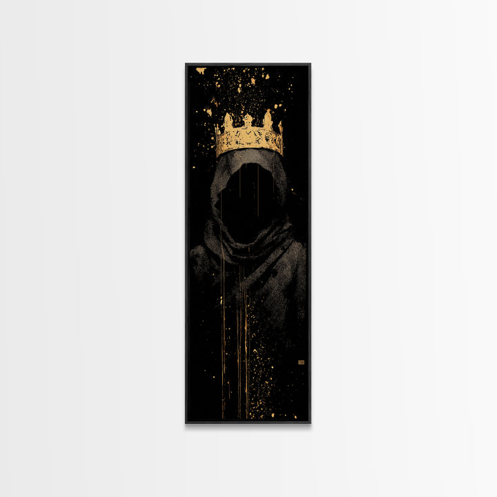 Shadow King Norse Ruler Canvas Gold Art Canvas Art, Nordic Mythology Viking Decor for Man Cave, with rustic wood frame