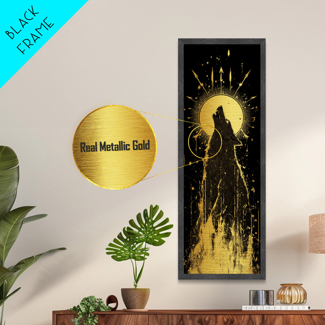 Wolf Howl Metal Art, Metallic Gold Art, Lone Wolf Decor, Man Cave Office Wall Art, Golden Metal Art
