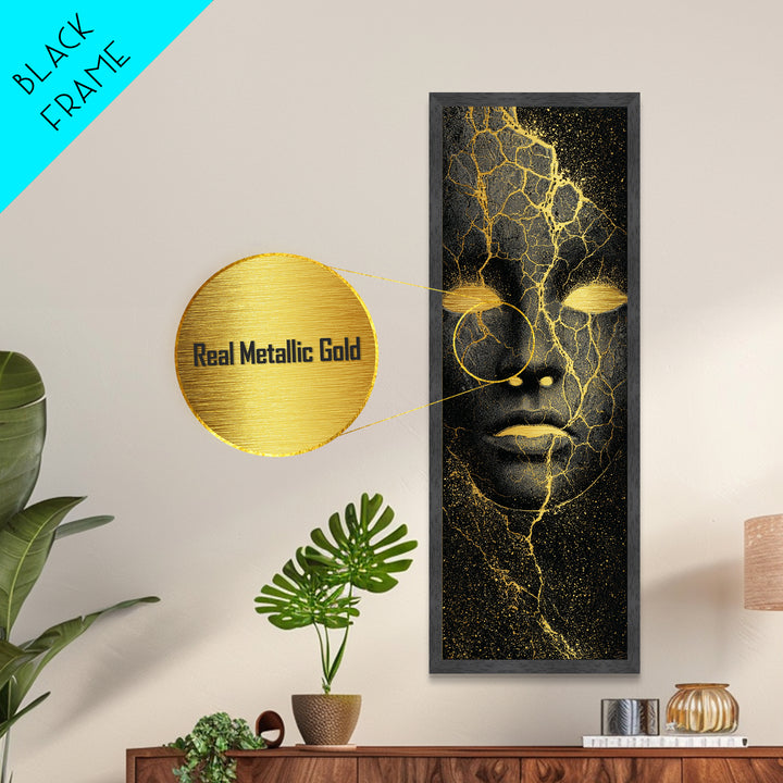 Mystical Nordic Mask Metallic Gold Art Metal Art | Viking Mythology Inspired Wall Art | Man Cave or Office Decor with Real Wood Frame