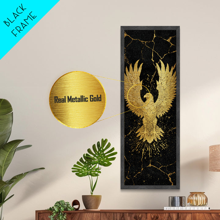 Golden Eagle Nordic Wall Art, Wood Framed Metal Art, Metallic Gold Art, Gold Leaf, Gold Foil Art