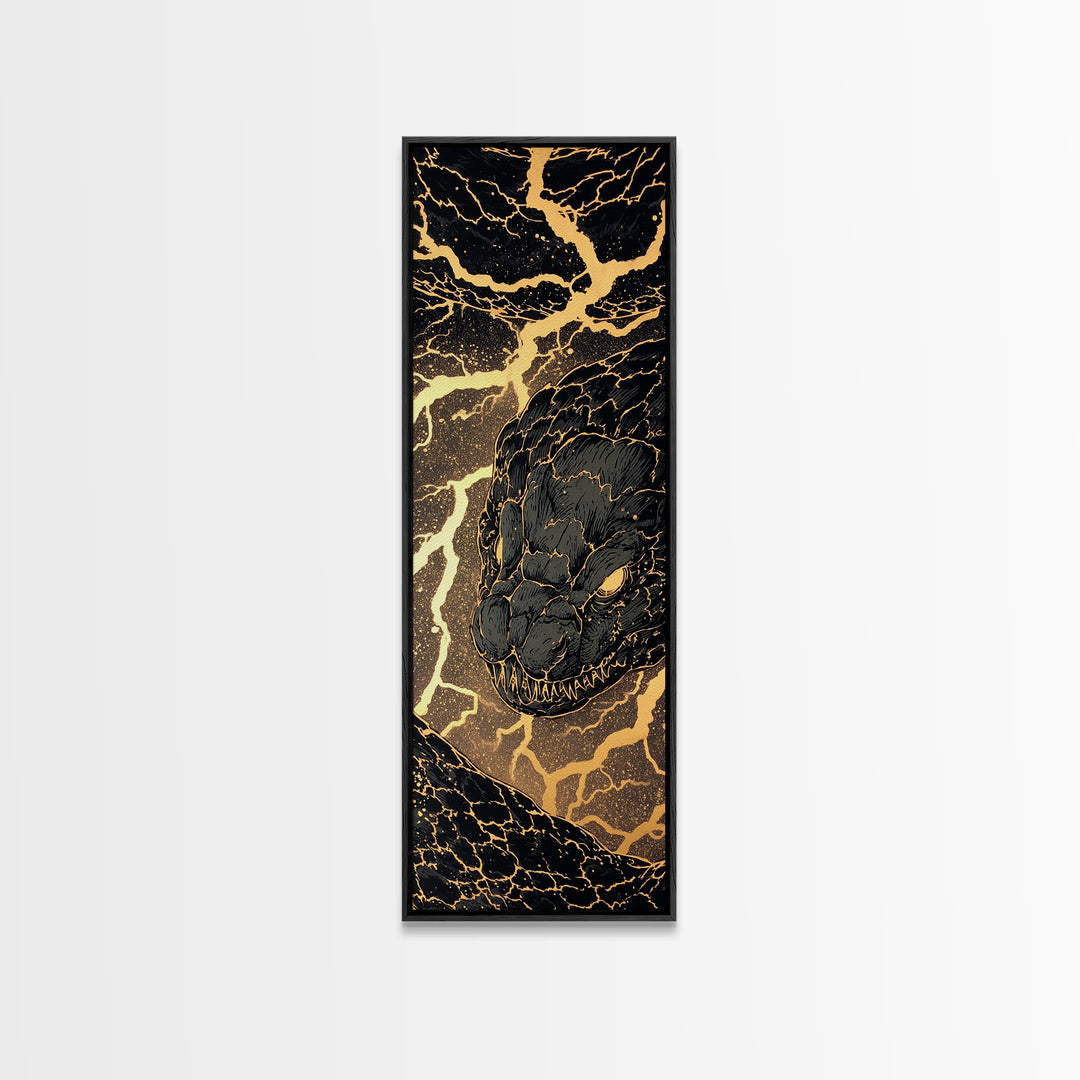 Jormungandr Serpent Canvas Gold Art Canvas Art | Norse Mythology World Serpent Wall Art | Viking Decor Office Gift with Real Wood Frame