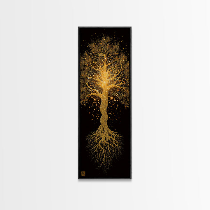 Norse Yggdrasil Canvas Gold Art Canvas Art, Nordic World Tree Wall Decor, Viking Office Art or Dad Gift with real wood frame