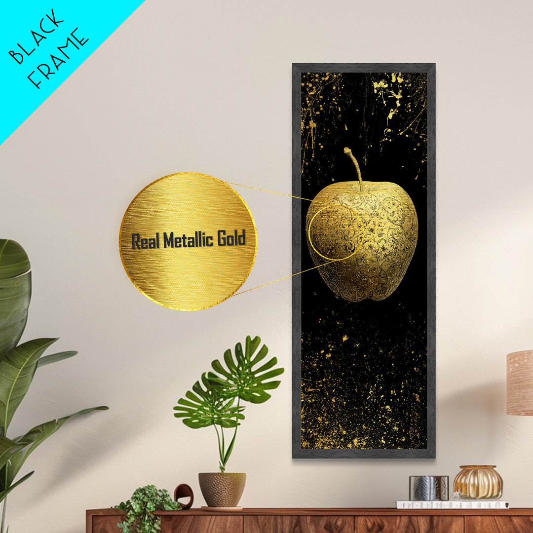 Golden Apple of Idunn Metallic Gold Art Metal Art, Norse Mythology Wall Decor, Viking Man Cave or Office Art in natural wood frame