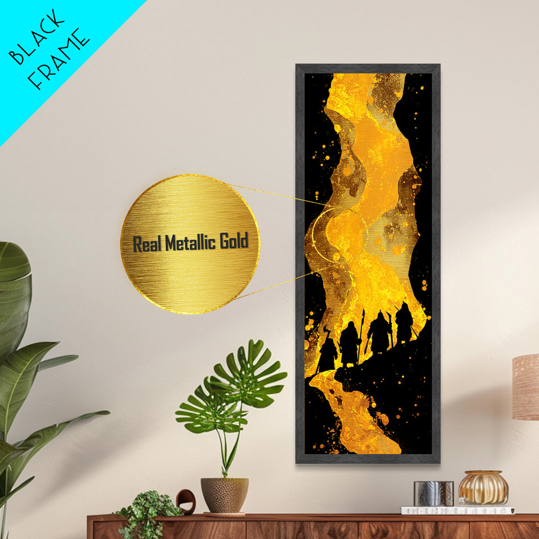Nordic Einherjar Warriors Metallic Gold Art, Viking Metal Art for Mythology Lovers, Office Art or Dad Gift, Bold Statement Piece in Solid Wood Frame