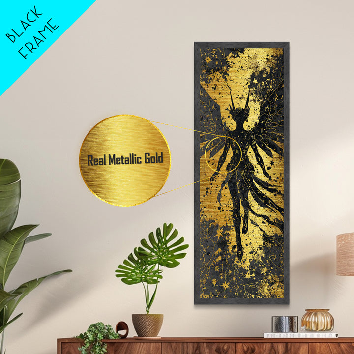 Metallic Gold Art Valkyrie Warrior Goddess, Norse Mythology Metal Art in real wood frame, Nordic office wall decor or dad gift