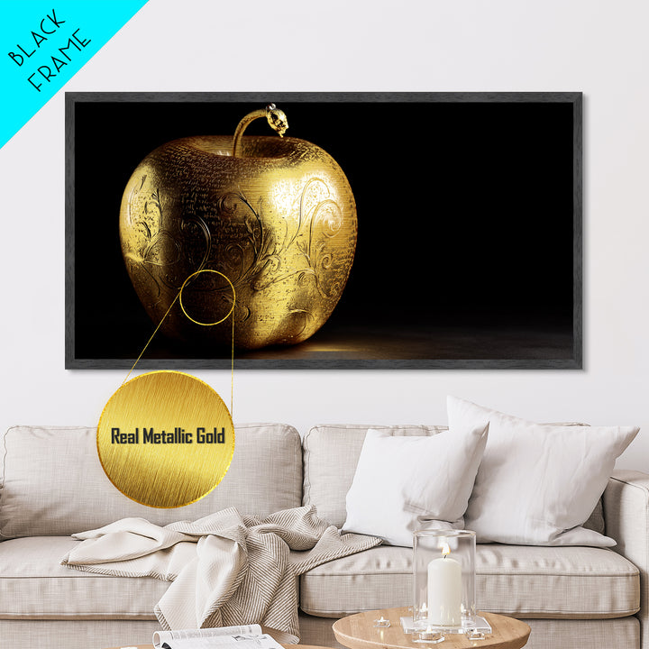 Golden Apple of Idunn Metallic Gold Art, Norse Mythology Metal Art, Viking Wall Decor with real wood frame, unique man cave gift