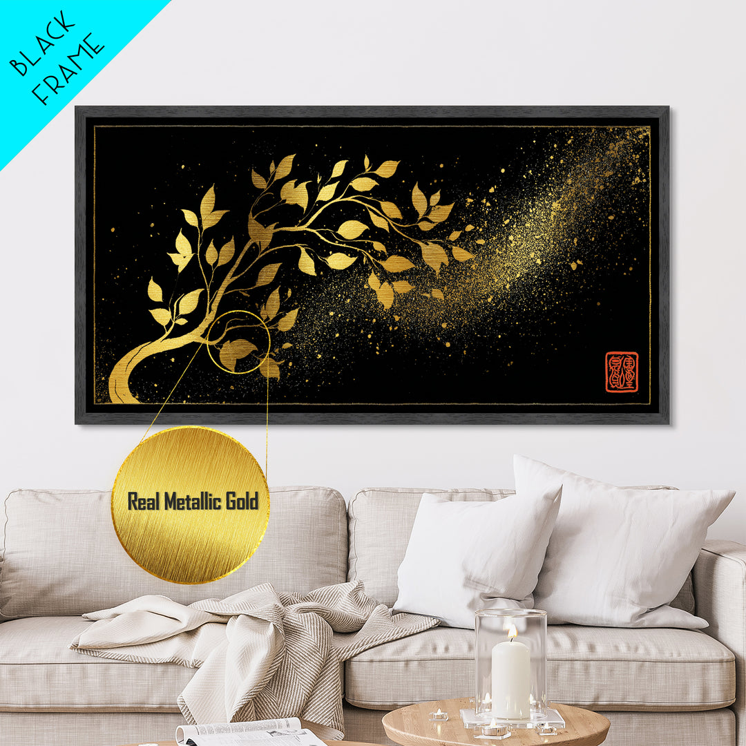 Yggdrasil Tree Metallic Gold Art, Nordic Mythology Inspired Metal Art with Natural Wood Frame, Pagan Office Decor, Man Gift