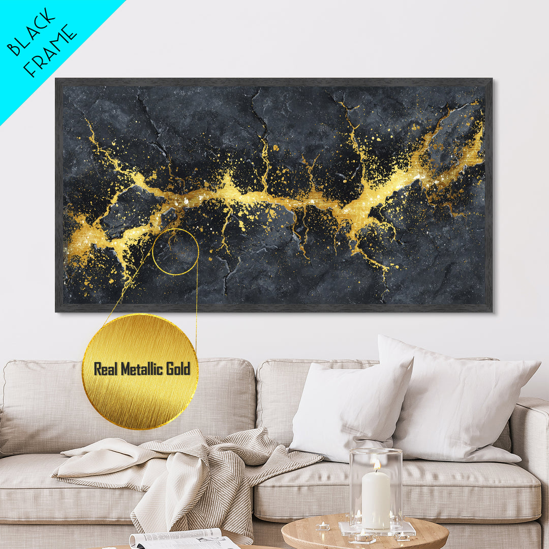Golden Fracture Metallic Gold Art Nordic Metal Art Norse Abstract Wall Hanging with natural wood frame, Office Decor, Dad Gift