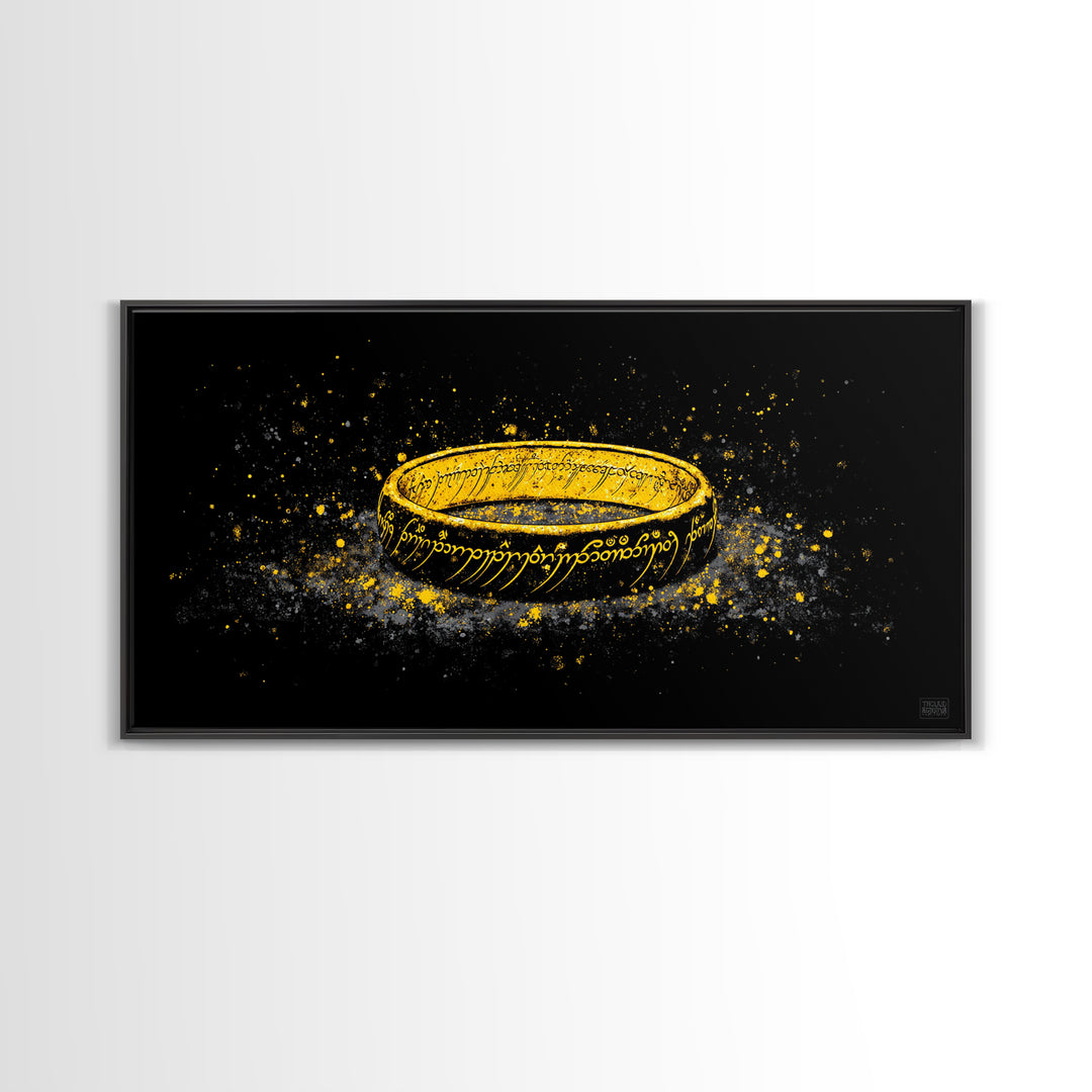 Norse Mythology Rune Ring Canvas Gold Art Viking Symbolic Canvas Art, Man Cave Wall Decor framed in authentic natural wood