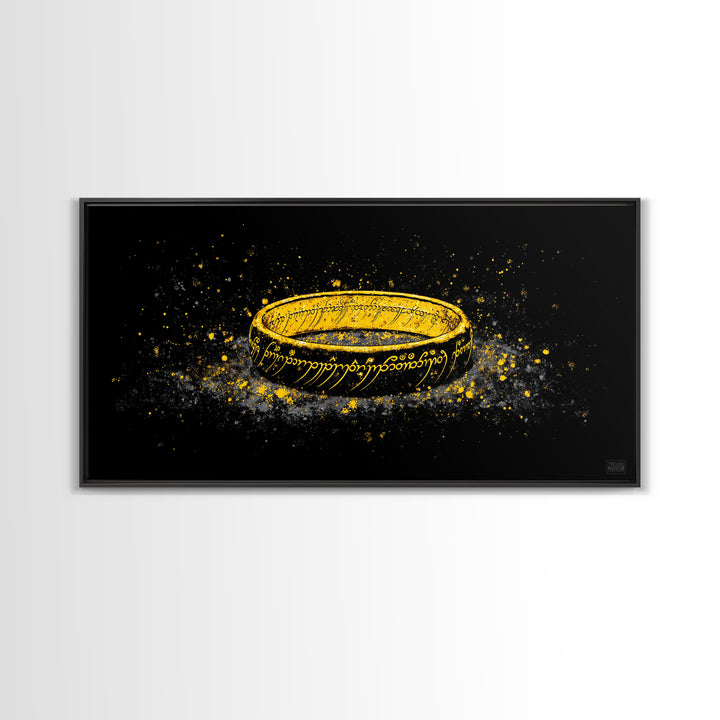 Norse Mythology Rune Ring Canvas Gold Art Viking Symbolic Canvas Art, Man Cave Wall Decor framed in authentic natural wood