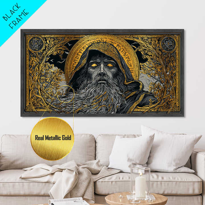 Ragnarok Battle Metallic Gold Art Viking Apocalypse Scene Metal Art, Norse Mythology Man Cave Art with sturdy real wood frame