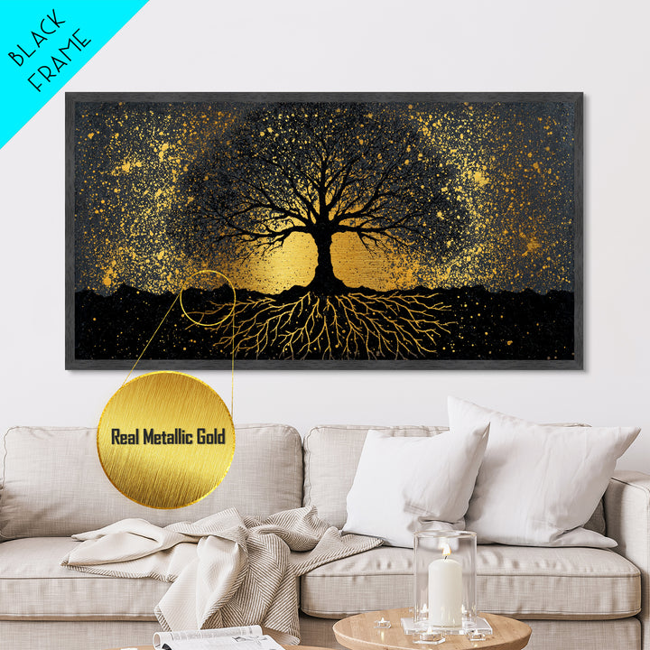 Viking Funeral Metallic Gold Art Metal Art, Norse Longship Silhouette Wall Decor framed in Natural Wood, Nordic Mythology Artwork