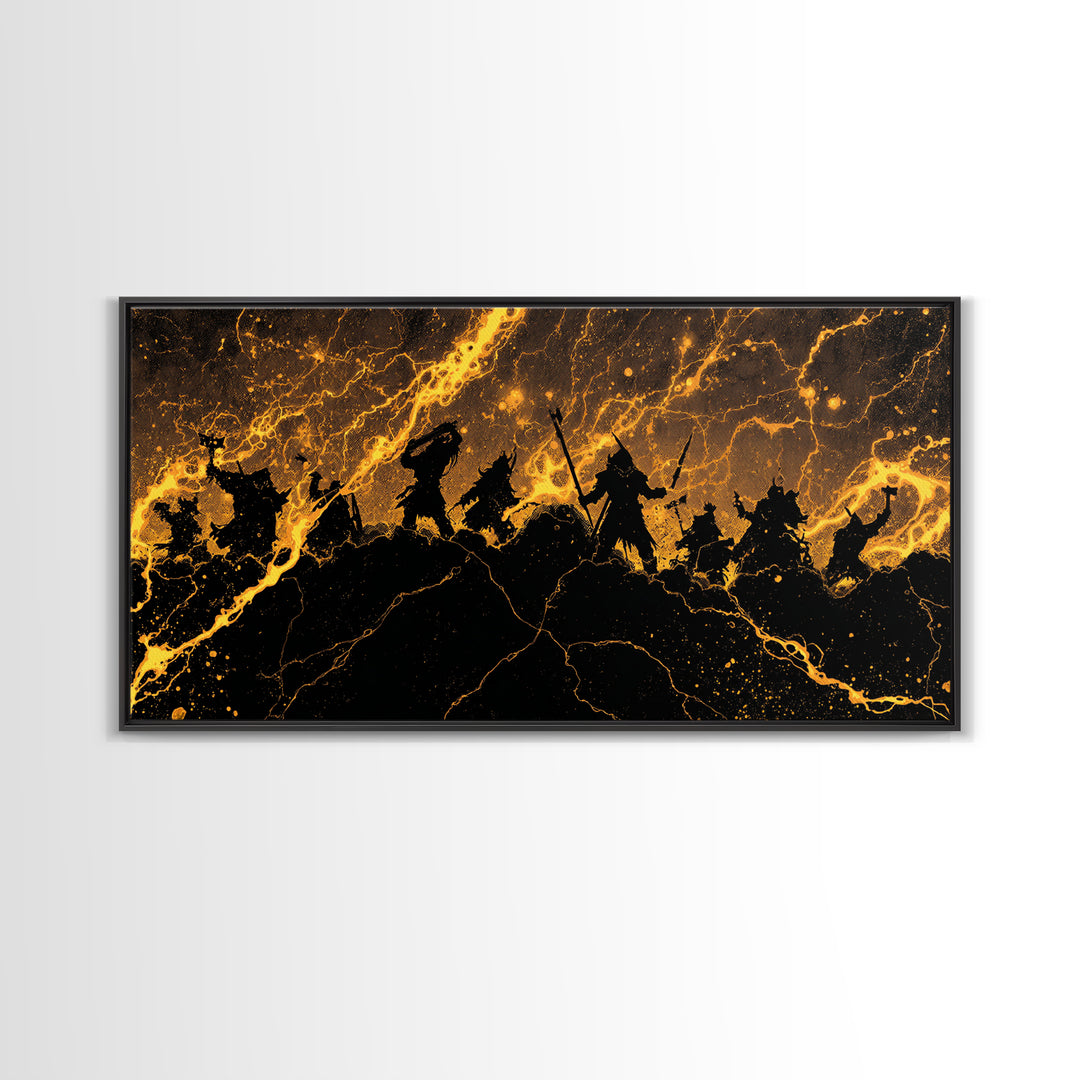 Odin Allfather Canvas Gold Art Norse God Portrait Canvas Art, Viking Nordic Decor for Man Cave or Office in real wood frame