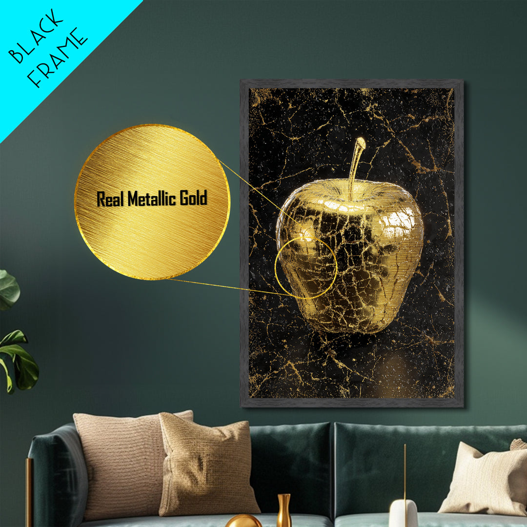 Nordic Mythology Golden Apple Metallic Gold Art Metal Art, Unique Norse Symbol Wall Decor with real wood frame