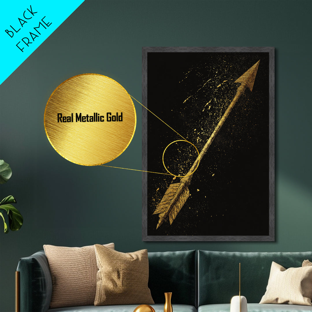 Odin’s Eye Norse Mythology Wall Decor Metallic Gold Art Metal Art, Viking Symbolic Wall Art framed in Real Wood