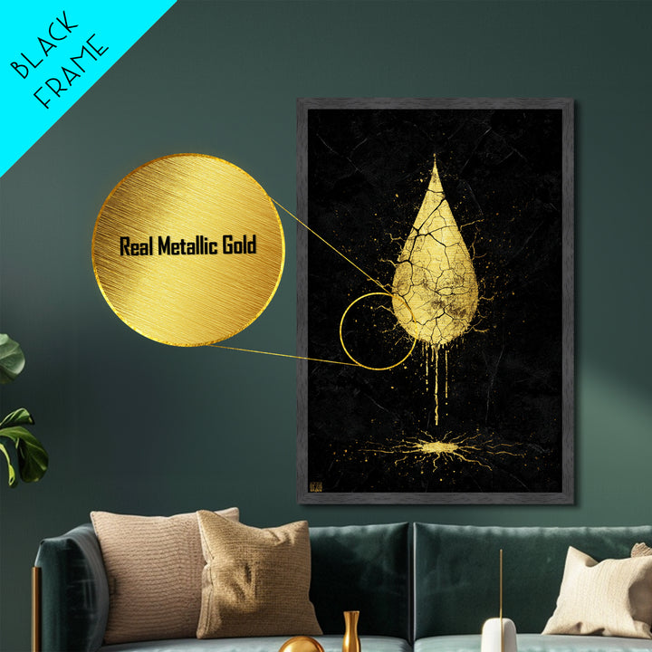 Nordic Mythology Gold Drop Painting Metallic Gold Art Metal Art Norse Symbolism Office or Dad Gift framed in wood