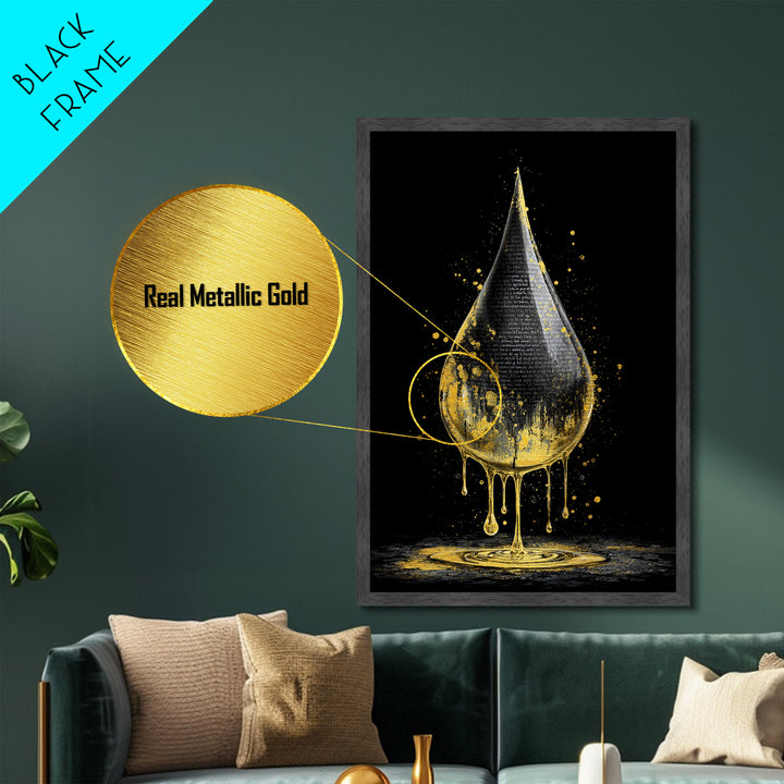 Metal Art Metallic Gold Art Viking Drop of Life Nordic Symbol Office Wall Decor Man Cave Gift framed in natural wood