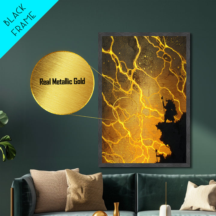Norse Warrior Silhouette Metallic Gold Art Metal Art Viking Mythology Battle Scene Wall Decor, Office or Man Cave in real wood