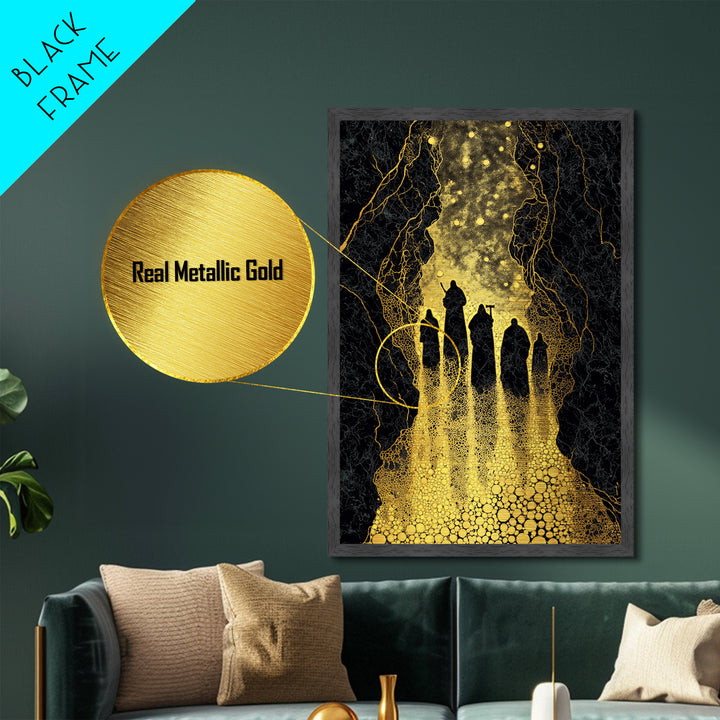 Council of Gods Metallic Gold Art Metal Art Norse Mythology Wall Decor, Odin and Aesir Office or Man Cave Wall Art framed in wood