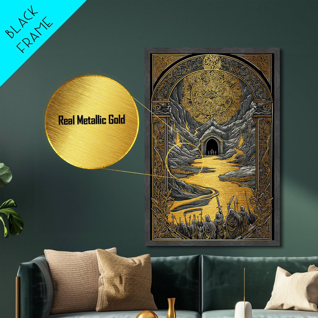 Viking Army March to Battle Metallic Gold Art Metal Art Norse Mythology Office Art Nordic Wall Decor with real wood frame