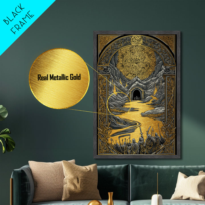 Viking Army March to Battle Metallic Gold Art Metal Art Norse Mythology Office Art Nordic Wall Decor with real wood frame