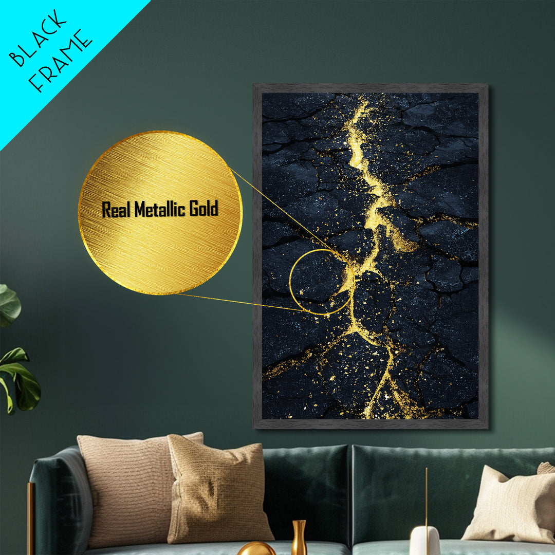 Cracked Earth with Molten Gold Metallic Gold Art Metal Art Norse Inspired Abstract Nordic Decor Office or Man Cave framed wood