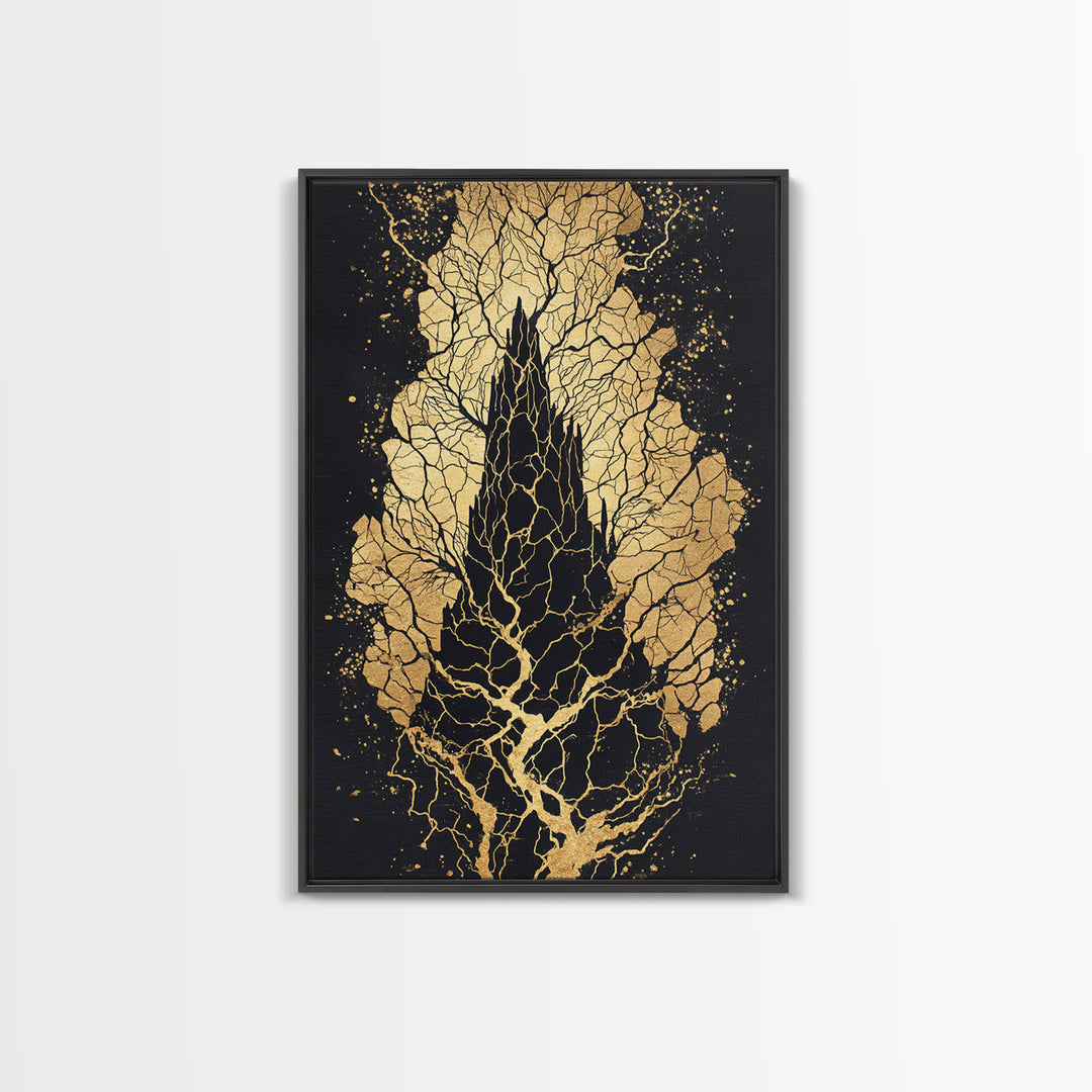 Yggdrasil Roots Canvas Gold Art Canvas Art | Nordic Mythology Wall Art Viking Pagan Decor | Office or Man Cave | Wood Framing