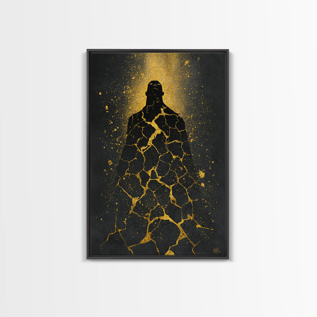 Nordic Titan Rising Canvas Gold Art Canvas Art | Norse Mythology Wall Decor for Man Cave or Office | Framed with Real Wood