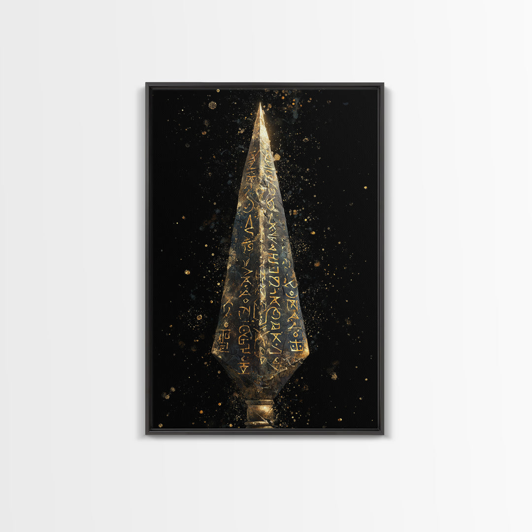 Viking Rune Spear Canvas Gold Art Canvas Art | Nordic Mythology Wall Decor for Office or Man Cave | Framed in Real Wood
