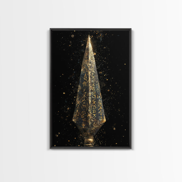 Viking Rune Spear Canvas Gold Art Canvas Art | Nordic Mythology Wall Decor for Office or Man Cave | Framed in Real Wood