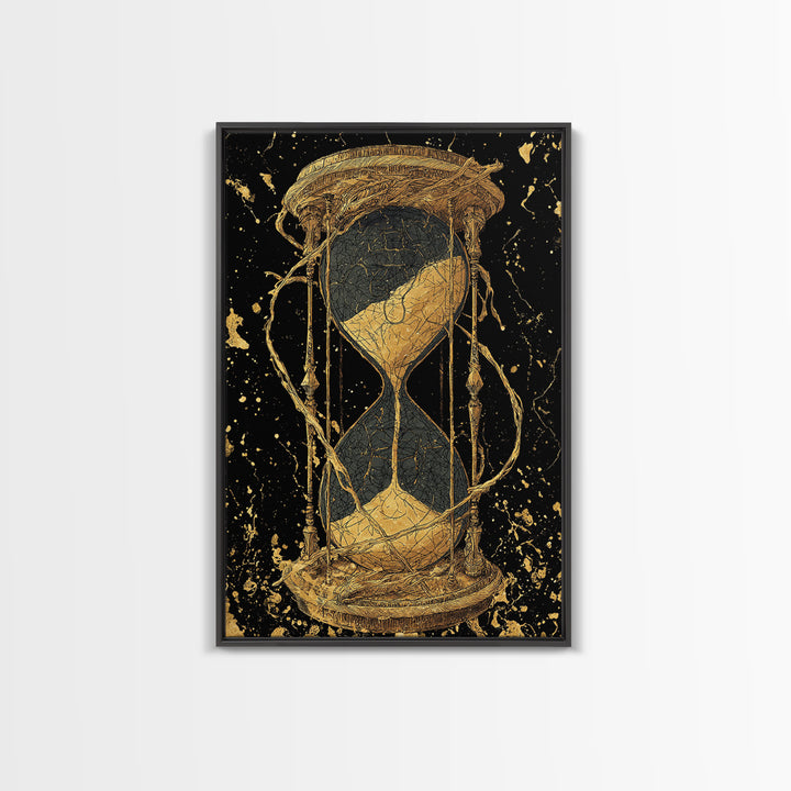 Nordic Hourglass Canvas Gold Art Canvas Art Wall Decor, Viking Myth Time Symbol Artwork for Office or Man Cave, Wood Framed