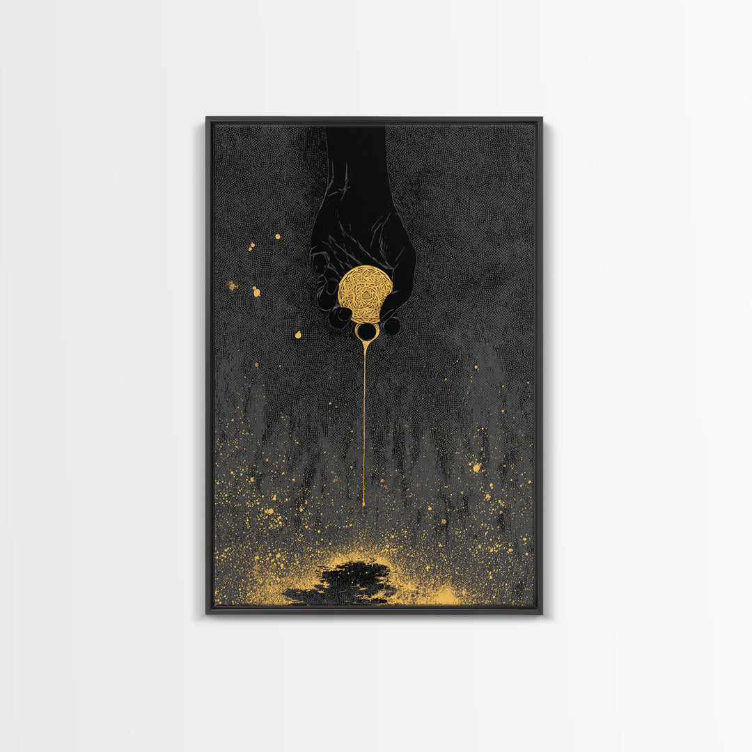 Eternal Golden Apple Canvas Gold Art Canvas Art | Norse Myth Decor | Pagan Wall Art for Office or Man Cave | Framed with Wood