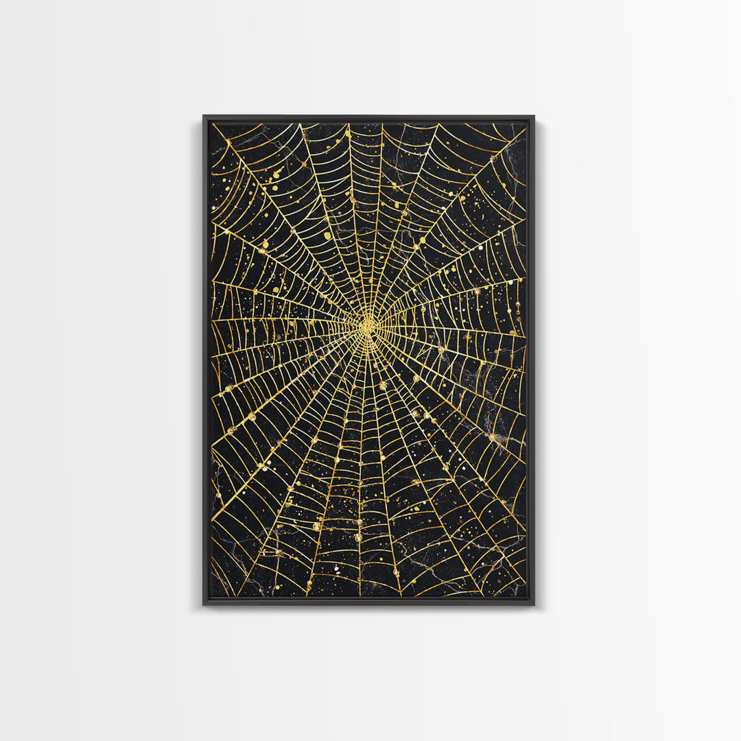 Spider Web Canvas Gold Art, Viking Canvas Art inspired by Norse Norns, Gothic Nordic Wall Decor with handcrafted real wood frame