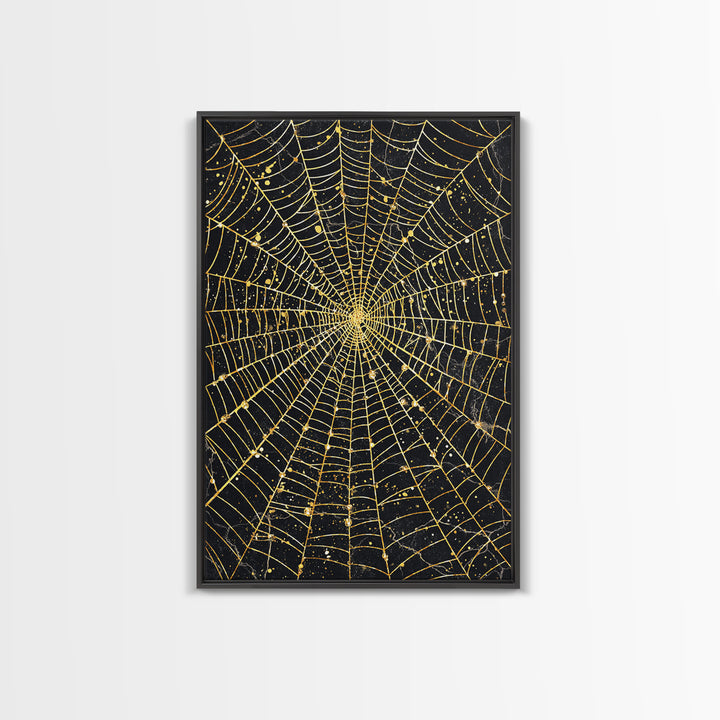 Spider Web Canvas Gold Art, Viking Canvas Art inspired by Norse Norns, Gothic Nordic Wall Decor with handcrafted real wood frame