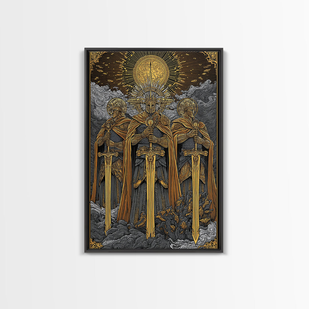 Brokkr and Sindri Canvas Gold Art Canvas Art – Dwarven Blacksmiths Norse Mythology Wall Decor, Office or Man Cave Gift, wood frame