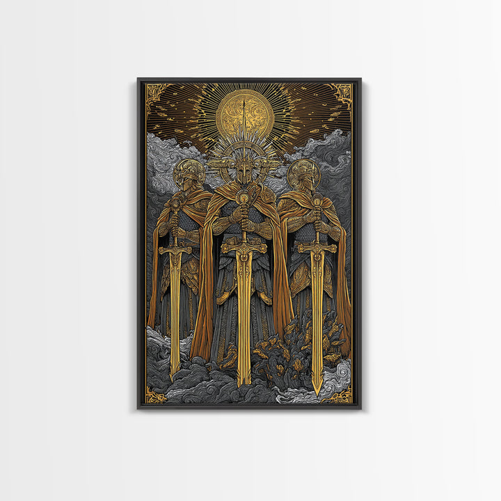 Brokkr and Sindri Canvas Gold Art Canvas Art – Dwarven Blacksmiths Norse Mythology Wall Decor, Office or Man Cave Gift, wood frame