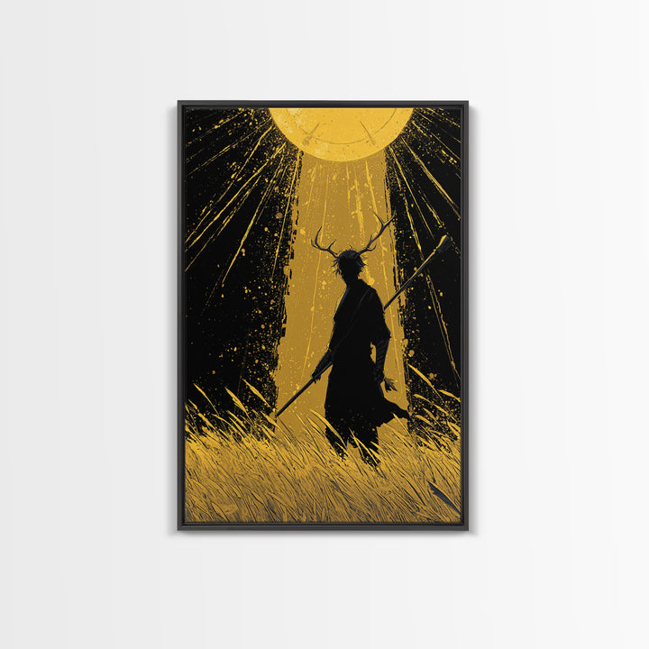 Frey Norse Deity Canvas Art Canvas Gold Art, Nordic Wall Decor in real wood frame, Viking Mythology Wall Hanging for Office or Man Cave
