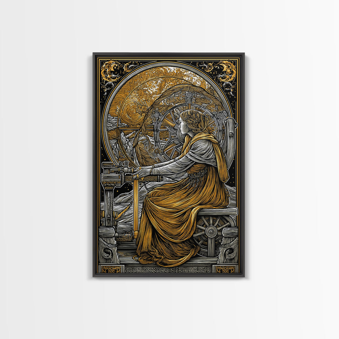 Viking Goddess Frigg Canvas Gold Art Canvas Art, Norse Mythology Wall Decor in real wood frame, Nordic Office Art, Unique Dad Gift