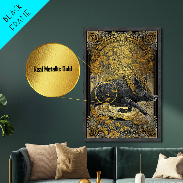 Norse Boar Gullinbursti Metallic Gold Art Metal Art Viking Wall Decor Nordic Mythology Gift Dad Office Art framed in solid wood
