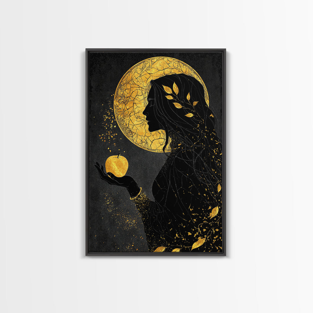 Idunn and Golden Apple Norse Canvas Gold Art Canvas Art Viking Wall Decor Nordic Mythology Office Art framed with wood detail