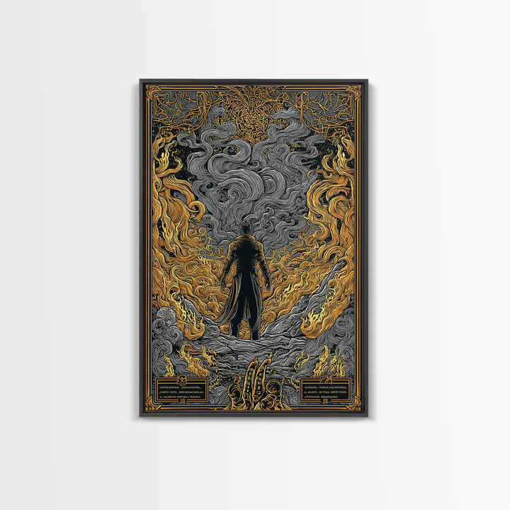 Canvas Gold Art Loki Norse God Canvas Art | Viking Wall Decor | Nordic Mythology Office Art Gift in natural wood frame