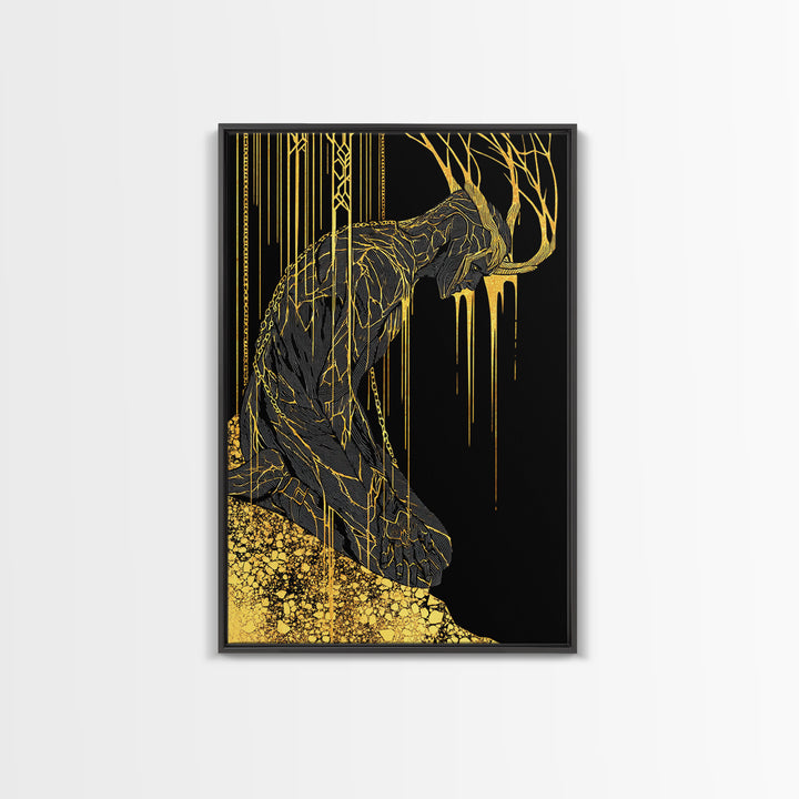 Jrmungandr World Serpent Norse Canvas Gold Art Canvas Art | Viking Mythology Wall Decor | Office Art with wood frame