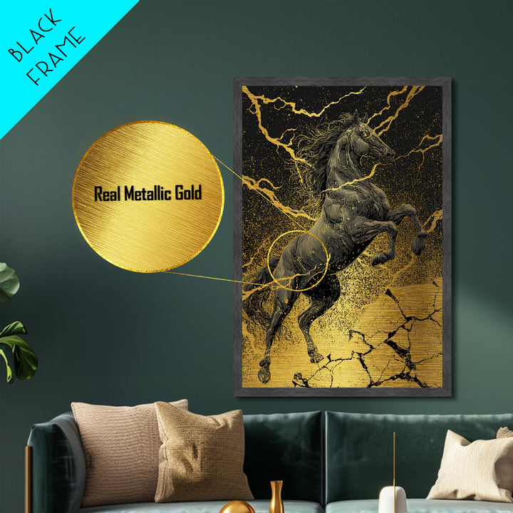 Nordic Sleipnir Horse of Odin Metal Art Metallic Gold Art Wall Decor Dad Gift Mythology Office Art with handcrafted wood frame